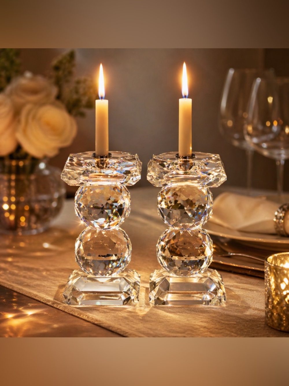 Pair Of Vintage Swarovski Crystal Candle Holders Light Pin Style: 2.6 Inches